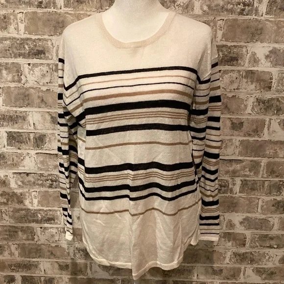 J.Jill crew neck sweater. Size S. Cream with black and brown stripes. - Picture 3 of 14